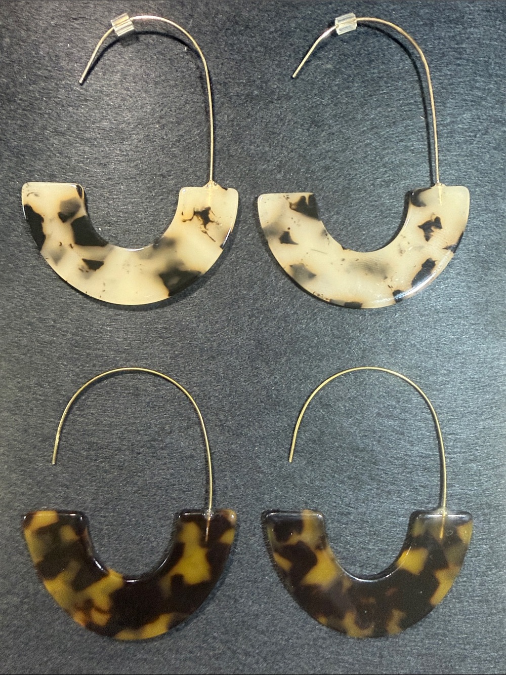 Tortoiseshell Half-Moon Hoop Earrings - Cream & Brown 2 Pairs